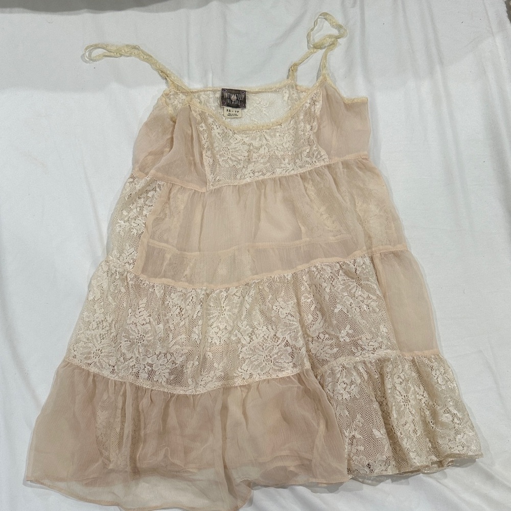 Free People Tiered Lace Sundress in Light Beige
